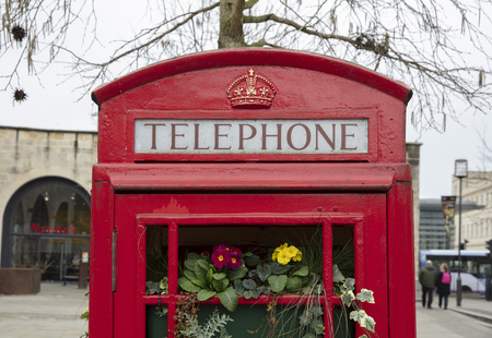 Bath, Somerset, UK, 22nd February 2019, Old repurposed red telephone box  turned into a space for...