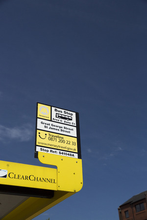 Liverpool, Merseyside, UK, 24th June 2014, a Merseytravel Bus Stop on Great George Street and St James Streetのeditorial素材