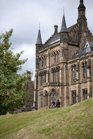 Glasgow, Scotland, 7th September 2013, the Main building and tower of the University of Glasgow at Gilmorehillのeditorial素材