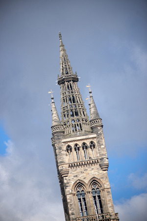 Glasgow, Scotland, 7th September 2013, the Main building and tower of the University of Glasgow at Gilmorehillのeditorial素材