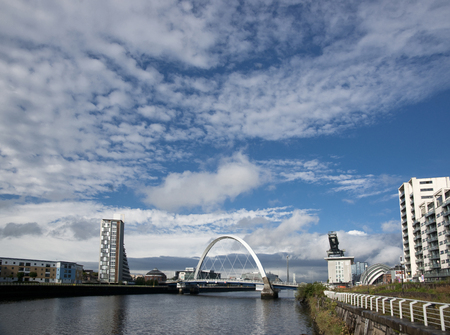 River Clyde, Glasgow, Scotland, UK, September 2013, view of the Clyde Arc Bridgeのeditorial素材