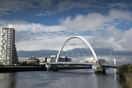 River Clyde, Glasgow, Scotland, UK, September 2013, view of the Clyde Arc Bridgeのeditorial素材