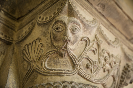 Great Givendale, Yorkshire, UK, 25th March 2019, a Stone carving inside Great Givendale Church on the Chalkland Wayのeditorial素材
