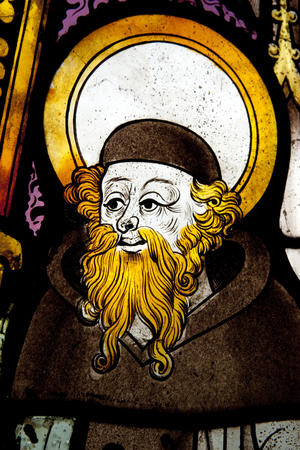 Penmon Priory, Saint. Seiriols Church, Stained Glass Window, Anglesey, Wales, UK - May 2010のeditorial素材