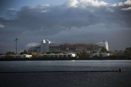 Manchester, Greater Manchester, UK, October 2013, view across the water to Old Trafford Stadiumのeditorial素材