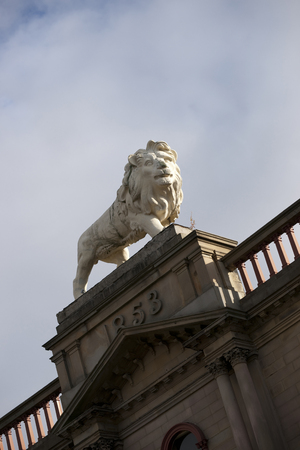 Huddersfield, West Yorkshire, UK, October 2013, lion statue on Lion Arcade, John William Street, Huddersfieldのeditorial素材