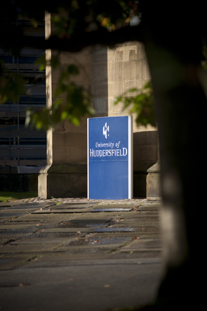 Huddersfield, West Yorkshire, UK, October 2013, signage at the University of Huddersfieldのeditorial素材