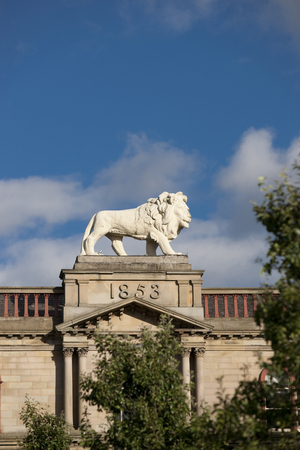 Huddersfield, West Yorkshire, UK, October 2013, lion statue on Lion Arcade, John William Street, Huddersfieldのeditorial素材