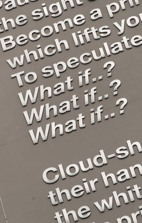 Poet Laureate Andrew Motion's poem What If? on the side of the Owen Building at Sheffield Hallam University, Sheffield, UK - September 2013のeditorial素材
