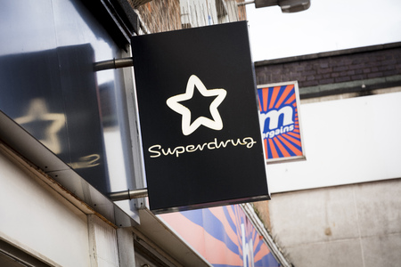 Superdrug sign on the high street - Scunthorpe, Lincolnshire, United Kingdom - 23rd January 2018のeditorial素材