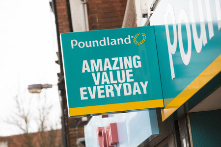 Poundland sign on the high street - Scunthorpe, Lincolnshire, United Kingdom - 23rd January 2018のeditorial素材