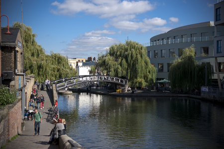Camden, London, Greater London, UK, September 2013, a view of a bridge over the regents canal at camdenのeditorial素材