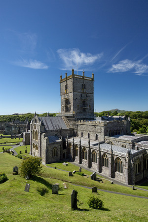 St Davids, Pembrokeshire, Wales, UK, July 2014, View of Saint Davids Cathedralのeditorial素材