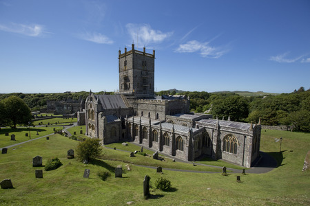 St Davids, Pembrokeshire, Wales, UK, July 2014, View of Saint Davids Cathedralのeditorial素材