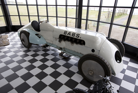 'Babs', the recovered and restore Land Speed Record Car of John Parry-Thomas on display at the Museum of Speed, Pendine, Pendine Sands, Carmarthenshire, Wales in July 2014のeditorial素材