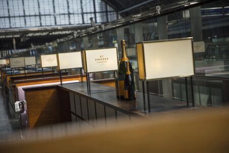 London, United Kingdom, 17th July 2019, Bottle of Champagne at the St Pancras Station Champagne Barのeditorial素材