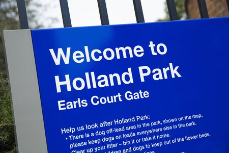 London, United Kingdom, 18th July 2019, sign for Holland Park Gatesのeditorial素材