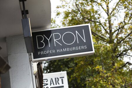 London, United Kingdom, 17th July 2019, Byron Proper Hamburgers Signのeditorial素材