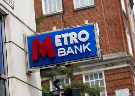 London, United Kingdom, 17th July 2019, Metro Bank Sign  in central londonのeditorial素材