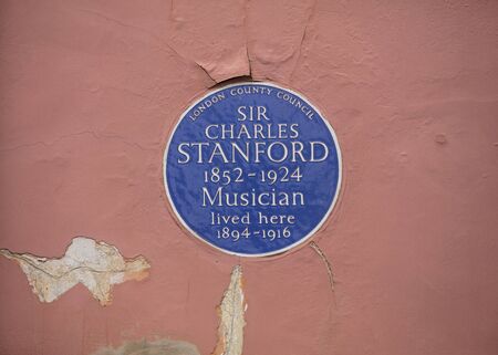 London, United Kingdom, 17th July 2019, Blue plaque to commemorate Sir Charles Stanfordのeditorial素材