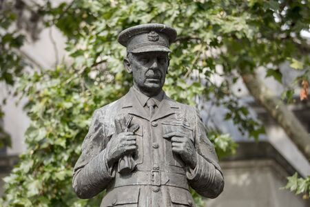 London, United Kingdom, 17th July 2019, Statue of Air Chief Marshall Lord Dowding outside Clement St Danes RAF Church on the Strandのeditorial素材