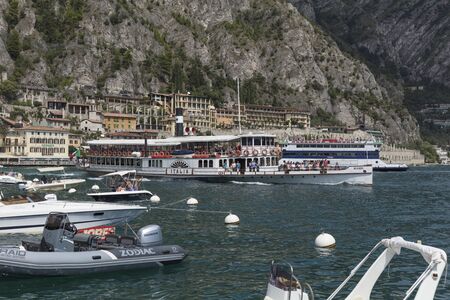 Lake Garda, Italy, Europe, August 2019, A view of the vintage paddle steamer ship Italiaのeditorial素材