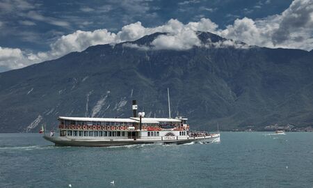 Lake Garda, Italy, Europe, August 2019, A view of the vintage paddle steamer ship Italiaのeditorial素材