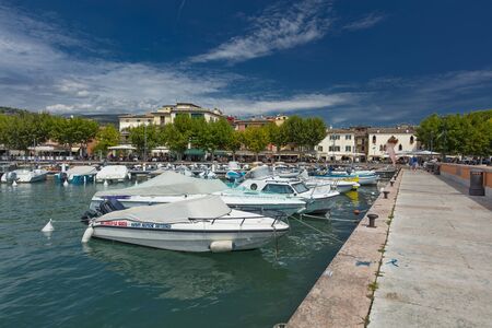 Garda, Lake Garda, Italy, August 2019, view of the lake, town and harbourのeditorial素材
