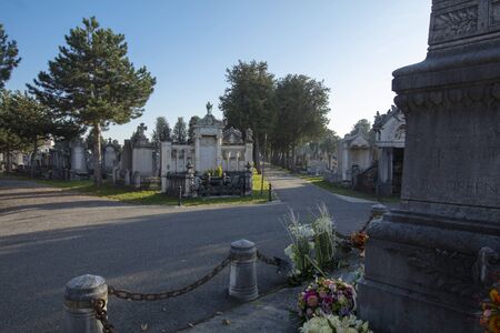 Lyon, France, Europe, 6th December 2019, view of the family tomb of the lumiere family including the...