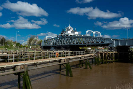 Sutton Bridge, Lincolnshire, UK, April 2014, Sutton Bridge Historic Crosskeys Swing Bridge over the...