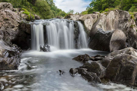 Cenarth, Carmarthenshire, Wales, 4th August 2020, View of Cenarth Falls Waterfallの写真素材