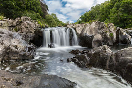Cenarth, Carmarthenshire, Wales, 4th August 2020, View of Cenarth Falls Waterfallの写真素材