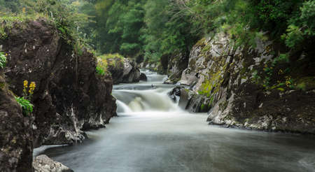Cenarth, Carmarthenshire, Wales, 4th August 2020, View of Cenarth Falls Waterfallの写真素材
