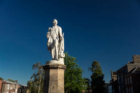 Norwich, Norfolk, UK, June 2021, a view of the statue of Admiral Lord Horatio Nelson in the Close by Norwich Cathedralのeditorial素材