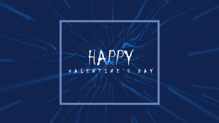 HAPPY VALENTINES DAY animated text and abstract flying stripes on blue background. Valentine love concept. Party footage. Holiday wishes. Transparent Alpha channel. 3D animationの写真素材