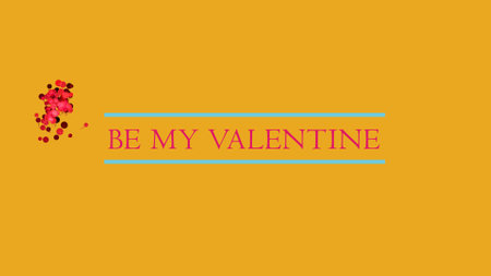 BE MY VALENTINE colorful congratulations with flying balloons on yellow background. Valentine love concept. Party footage. Holiday wishes. 3D renderの写真素材
