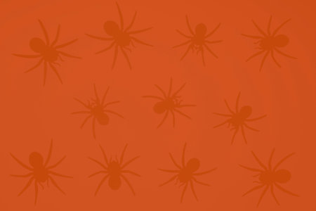 Black spiders on an orange background, gradient background and silhouettes of spiders, festive scary...