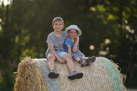 Brothers on a big hay bale