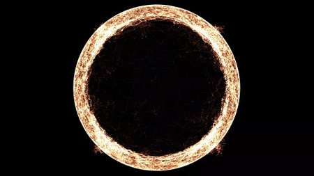 Blazing ring of fire. Fiery flames and sparks emitting from a circle ring explosion. Inferno plasma...