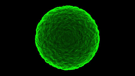 3d green virus isolated on black background. 3D rendering.