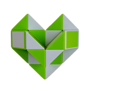 White-green heart built from the children constructor isolated on white backgroundの写真素材
