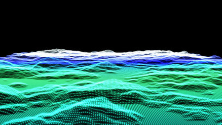 Abstract wireframe landscape background. cyberspace grid. 3d technology wire frame. Digital...