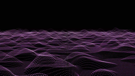 Retro Futuristic running Landscape on black background. Mountain landscape in retro style....