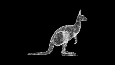 3D kangaroo on black background. Object made of shimmering particles. wild animal concept. For title, text, presentation. 3d animationの写真素材