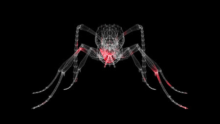 Spread of virus through 3D body of insects on black background. Spread of infection by animals and...