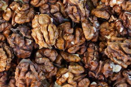 Peeled walnuts close-up. walnut patternの写真素材