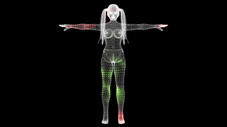 3D Nude naked hentai girl with pigtails. The spread of pleasure and pain through a female body. Love and pleasure concept. Sensual erotic seductive pretty woman, romantic concept. 3D animationの写真素材