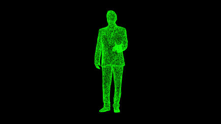 3D figure of a businessman with an outstretched hand on black background. The man shake hands. business concept. For title, text, presentation. 3d animationの写真素材