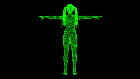 3D Nude naked hentai girl with pigtails. Love and pleasure concept. Human naked young elegant posing figure. Sensual erotic seductive pretty woman, romantic concept. 3D animationの写真素材