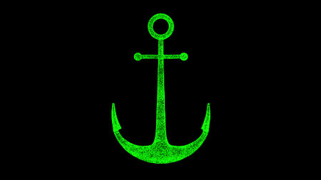 3D Sea anchor on black bg. Nautical concept. Advertising of shipyard, sea cruise, travel company, tourist voyage. For title, text, presentation. sea transport cargo. 3d animationの写真素材